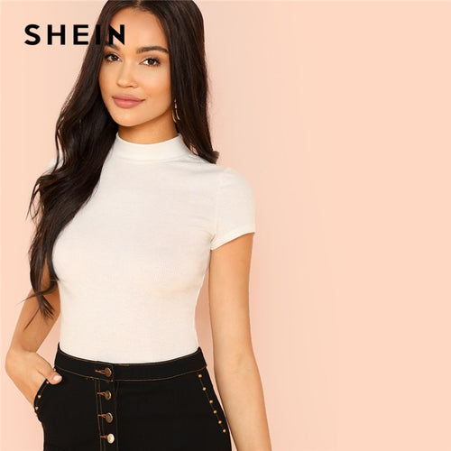 SHEIN Modern Lady Weekend Casual Rib Knit Crop Round Neck Slim Fit Long Sleeve Pullovers T-shirt 2018 Autumn Women Tshirt Top
