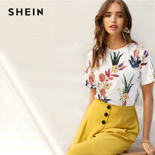 Load image into Gallery viewer, SHEIN Floral And Plants Print Womens Shirts Summer Short Sleeve Casual Basic Streetwear Pullovers White T Shirt Tops