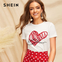 Load image into Gallery viewer, SHEIN Lady Simple Round Neck Graphic Print White T Shirt Summer Casual Minimalist Short Sleeve Letter Women Tshirt Tops
